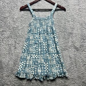 Volcom Dress Girls Medium 8/10 Blue‎ White Hang Loose Smocked Ruffle Sundress